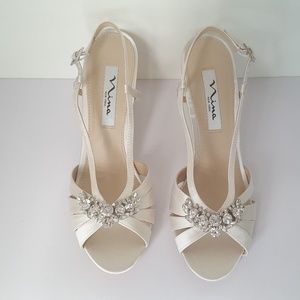 Nina Viani satin peep toe wedge - Ivory, 7
